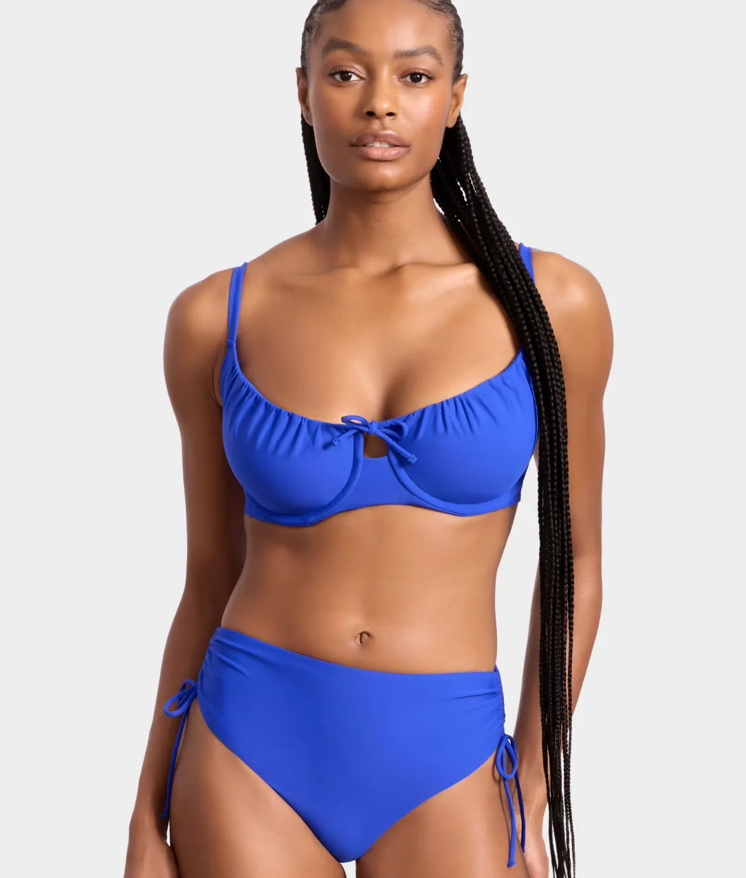 Adjustable Side Shirring High-Waist Bikini Bottom