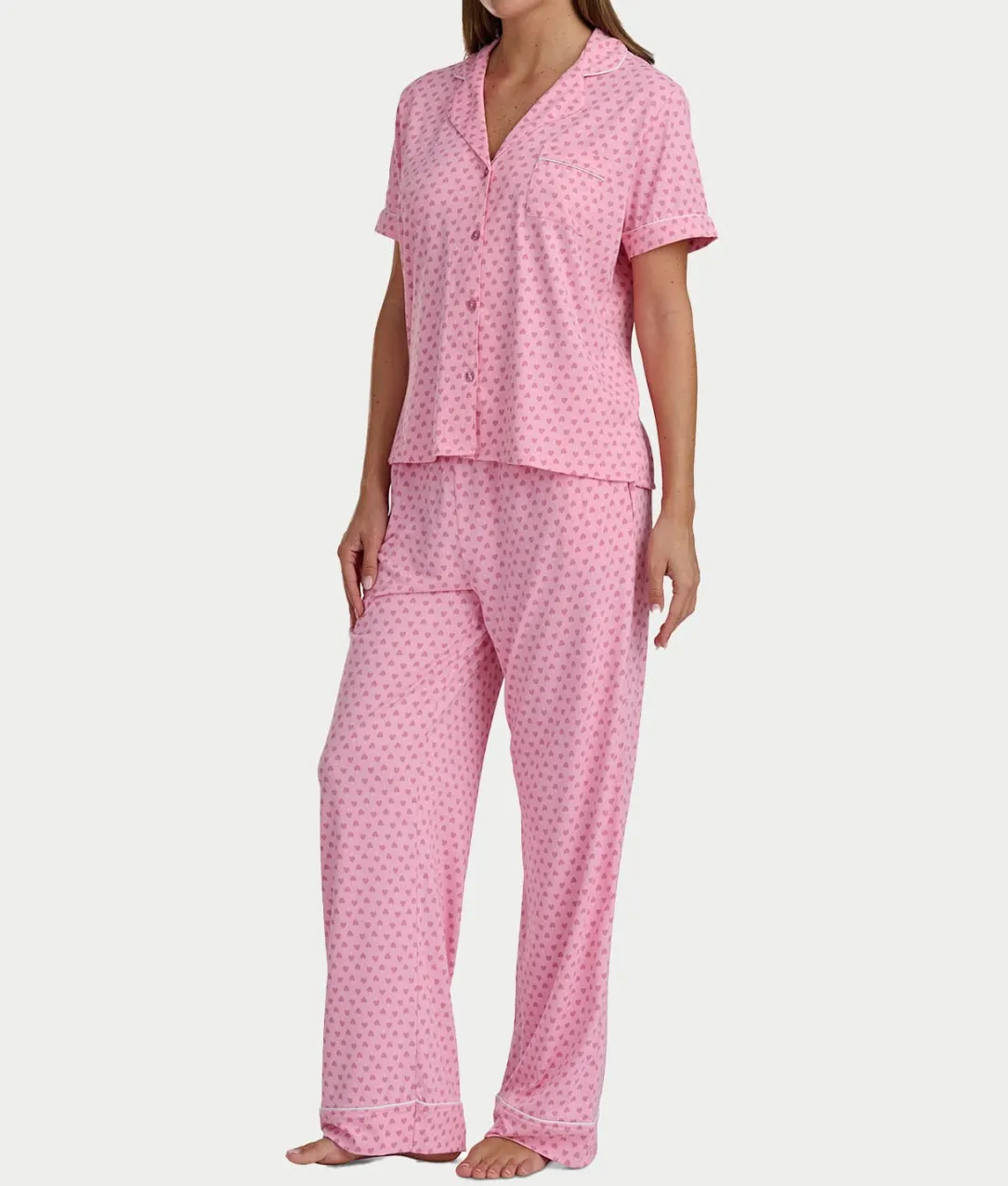 Brushed Jersey Knit Short Sleeve Top Pajama Set