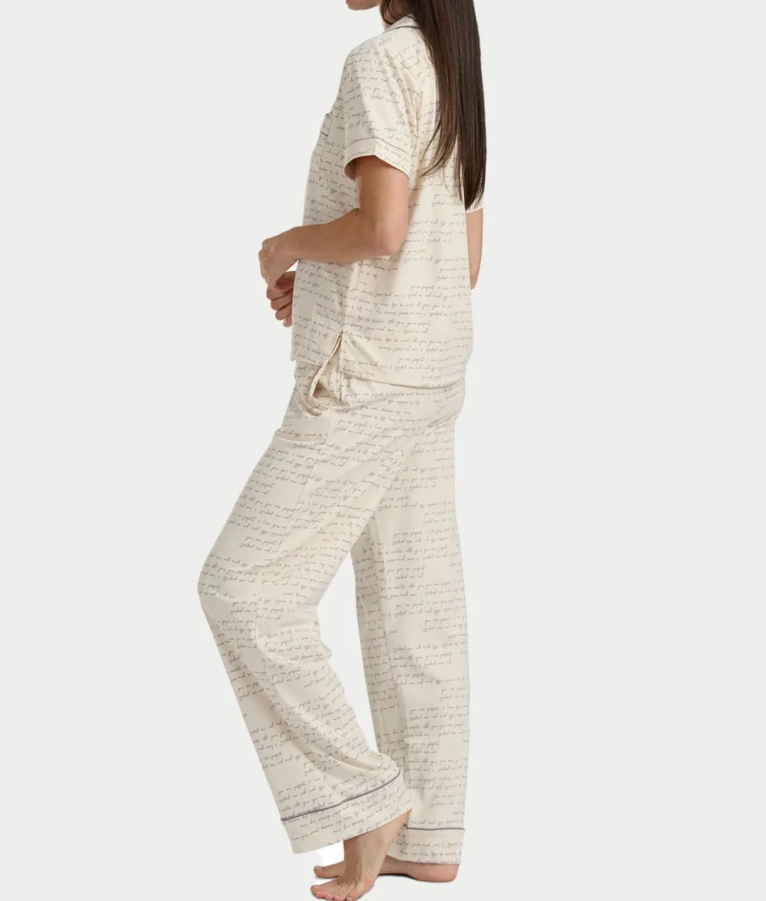 Brushed Jersey Knit Short Sleeve Top Pajama Set