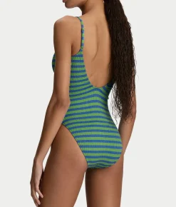 Cable Stripe V-Neck One-Piece Swimsuit