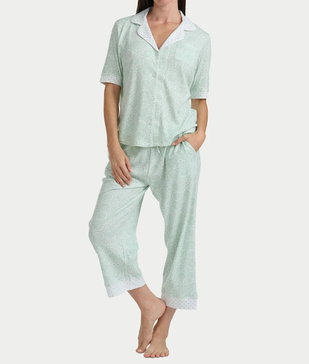Elbow Sleeve Capri Knit Pajama Set