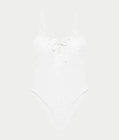Eyelet Solids Keyhole One-Piece Swimsuit