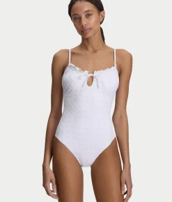 Eyelet Solids Keyhole One-Piece Swimsuit
