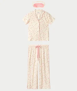 For The Mamas Butter Blooms Cropped Knit 3-Piece Pajama Set
