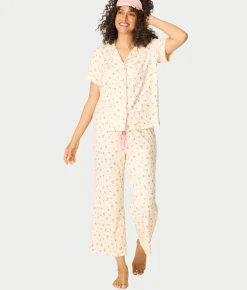 For The Mamas Butter Blooms Cropped Knit 3-Piece Pajama Set
