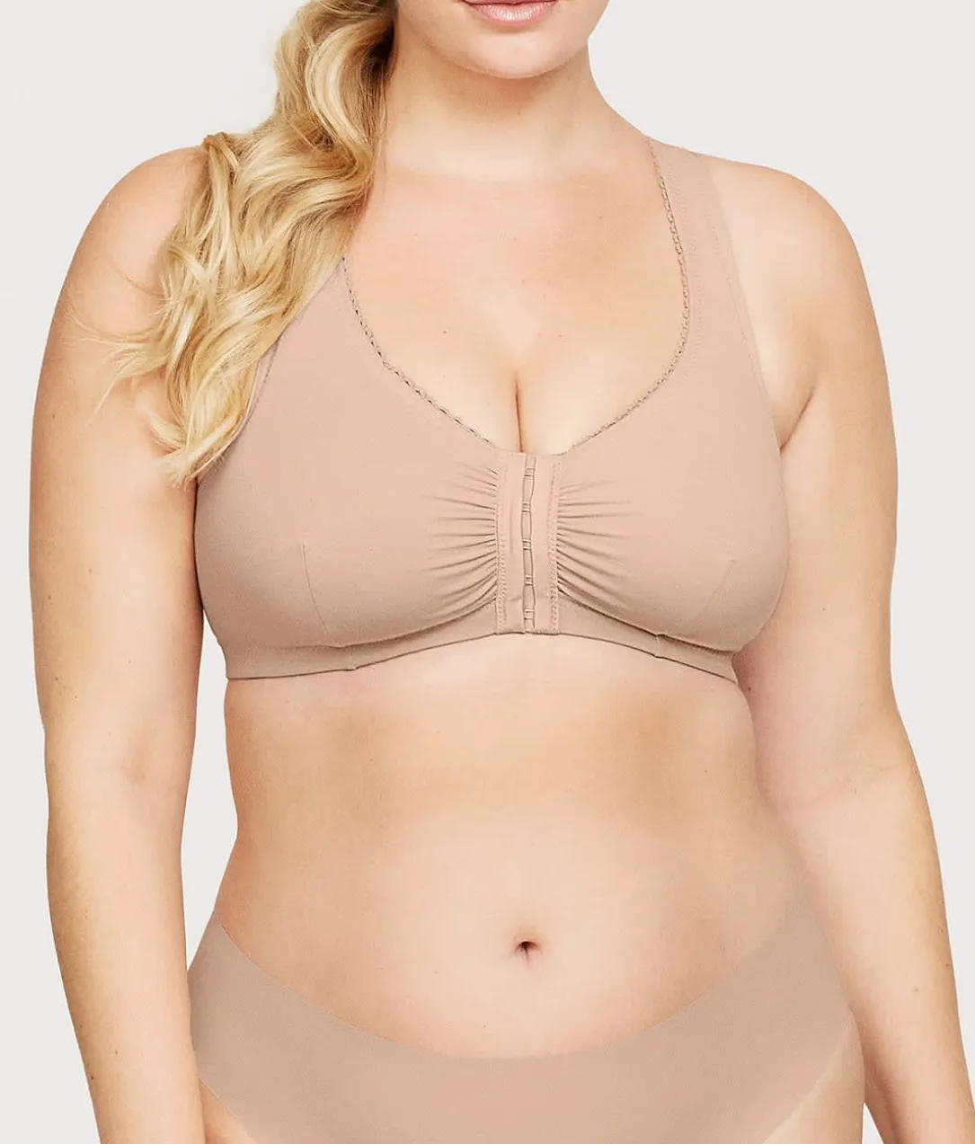 Front-Close Cotton T-Back Wire-Free Comfort Bra