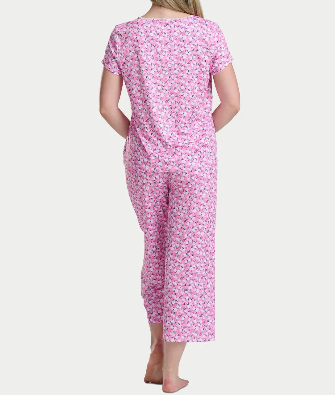 KN Cool Short Sleeve Henley Knit Cropped Pajama Set