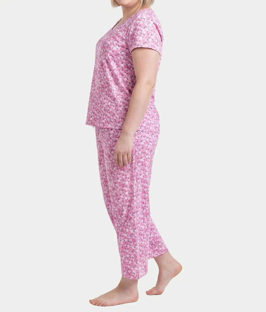 KN Cool Short Sleeve Henley Knit Cropped Pajama Set