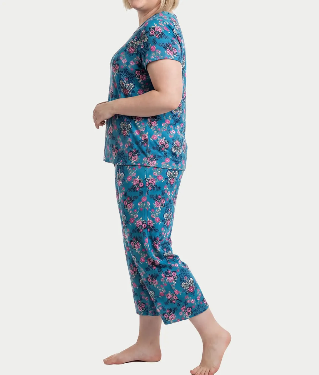 KN Cool Short Sleeve Henley Knit Cropped Pajama Set