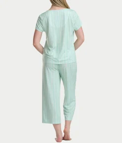 KN Cool Short Sleeve Henley Knit Cropped Pajama Set