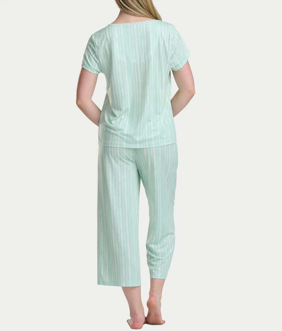 KN Cool Short Sleeve Henley Knit Cropped Pajama Set