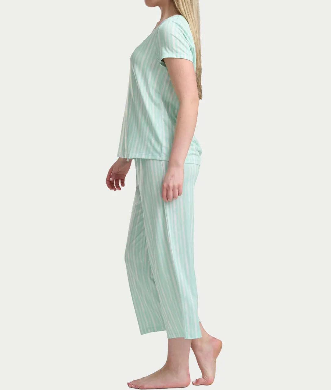 KN Cool Short Sleeve Henley Knit Cropped Pajama Set
