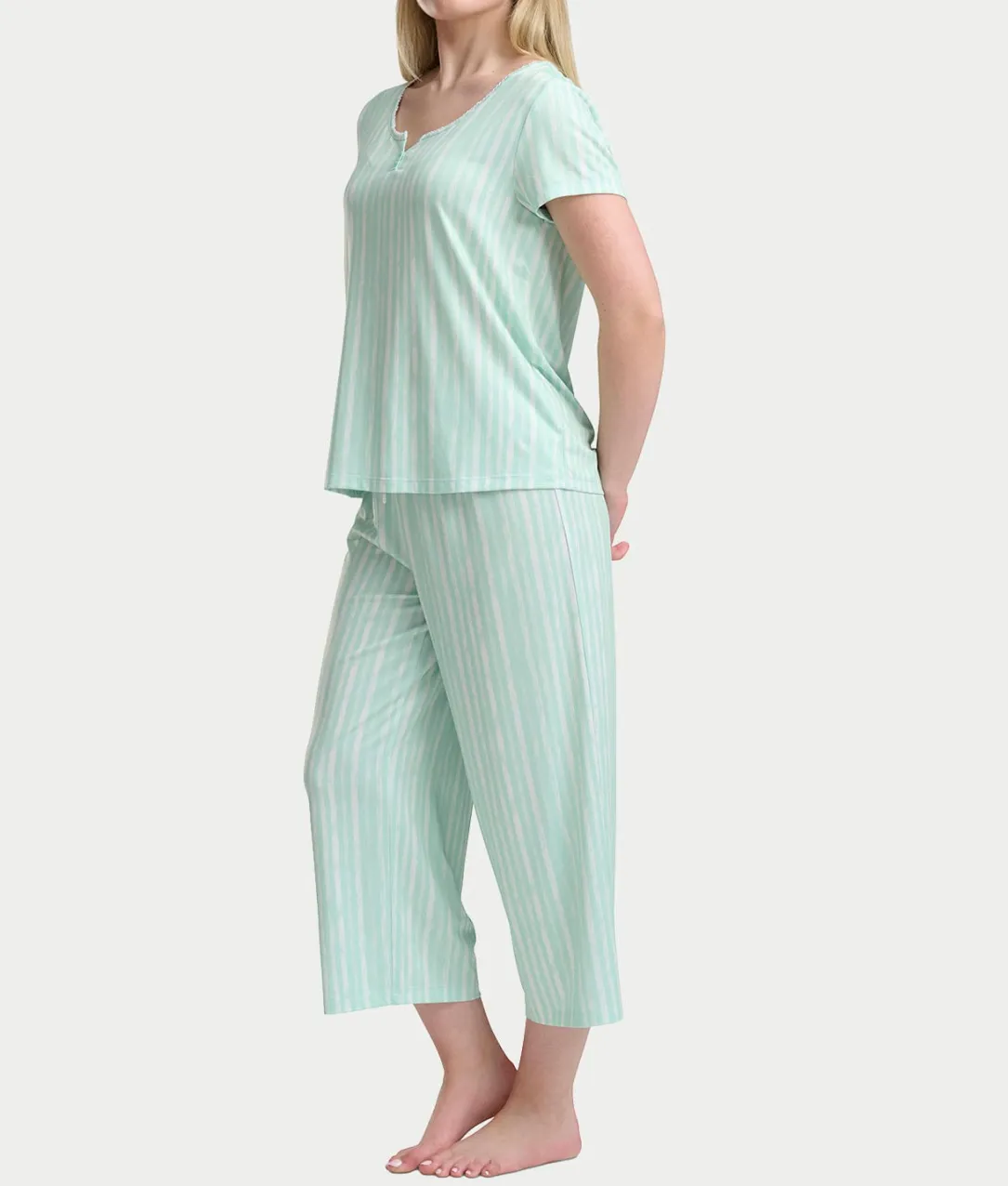 KN Cool Short Sleeve Henley Knit Cropped Pajama Set