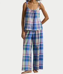 Madras Plaid Ruffle Cami Woven Pajama Set