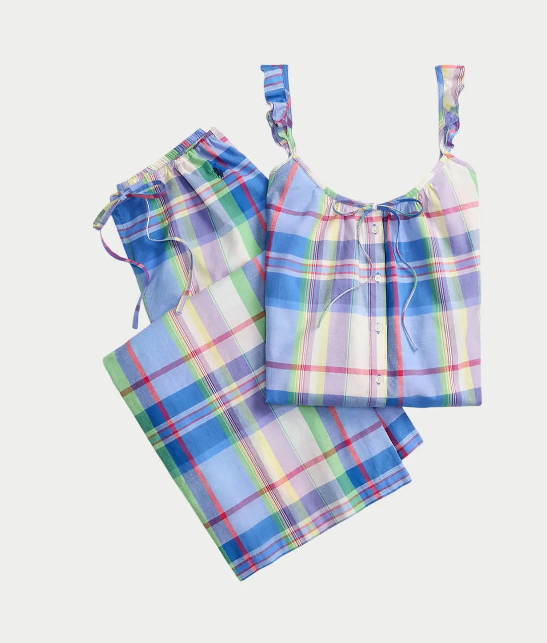 Madras Plaid Ruffle Cami Woven Pajama Set