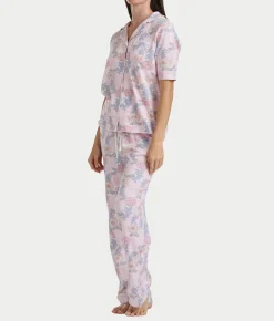 Notch Collar Elbow Sleeve Pajama Set