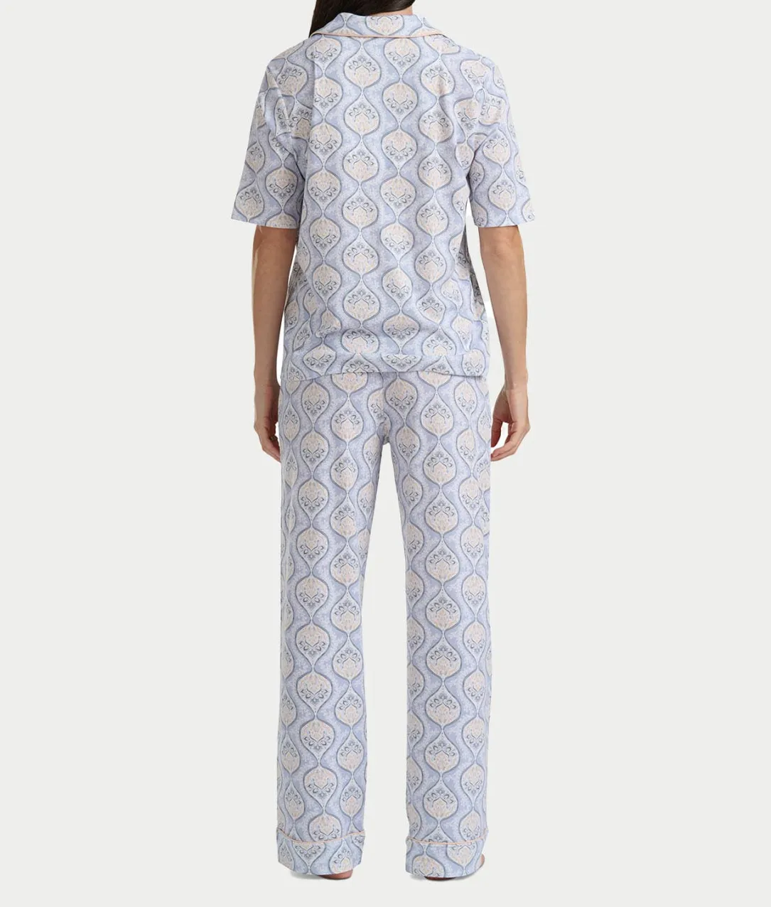 Notch Collar Elbow Sleeve Pajama Set