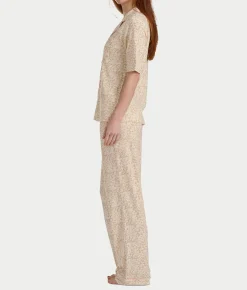 Notch Collar Elbow Sleeve Pajama Set