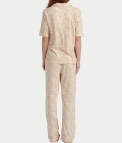 Notch Collar Elbow Sleeve Pajama Set