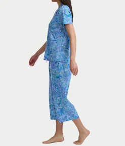 Notch Collar Knit Capri Pajama Set