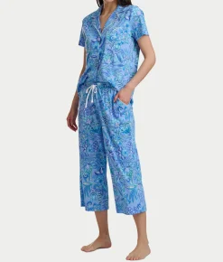 Notch Collar Knit Capri Pajama Set