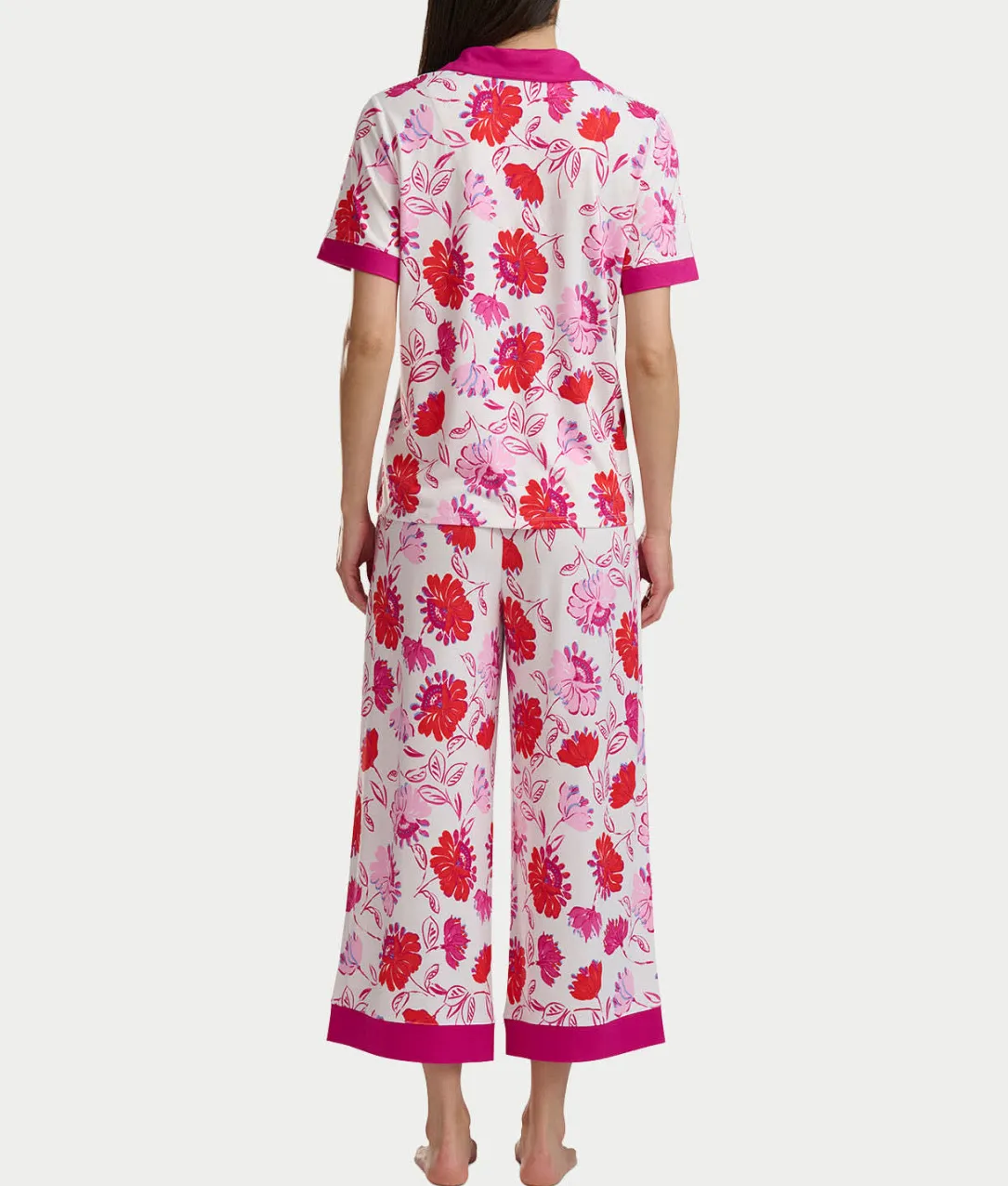 Notch Collar Knit Cropped Pajama Set