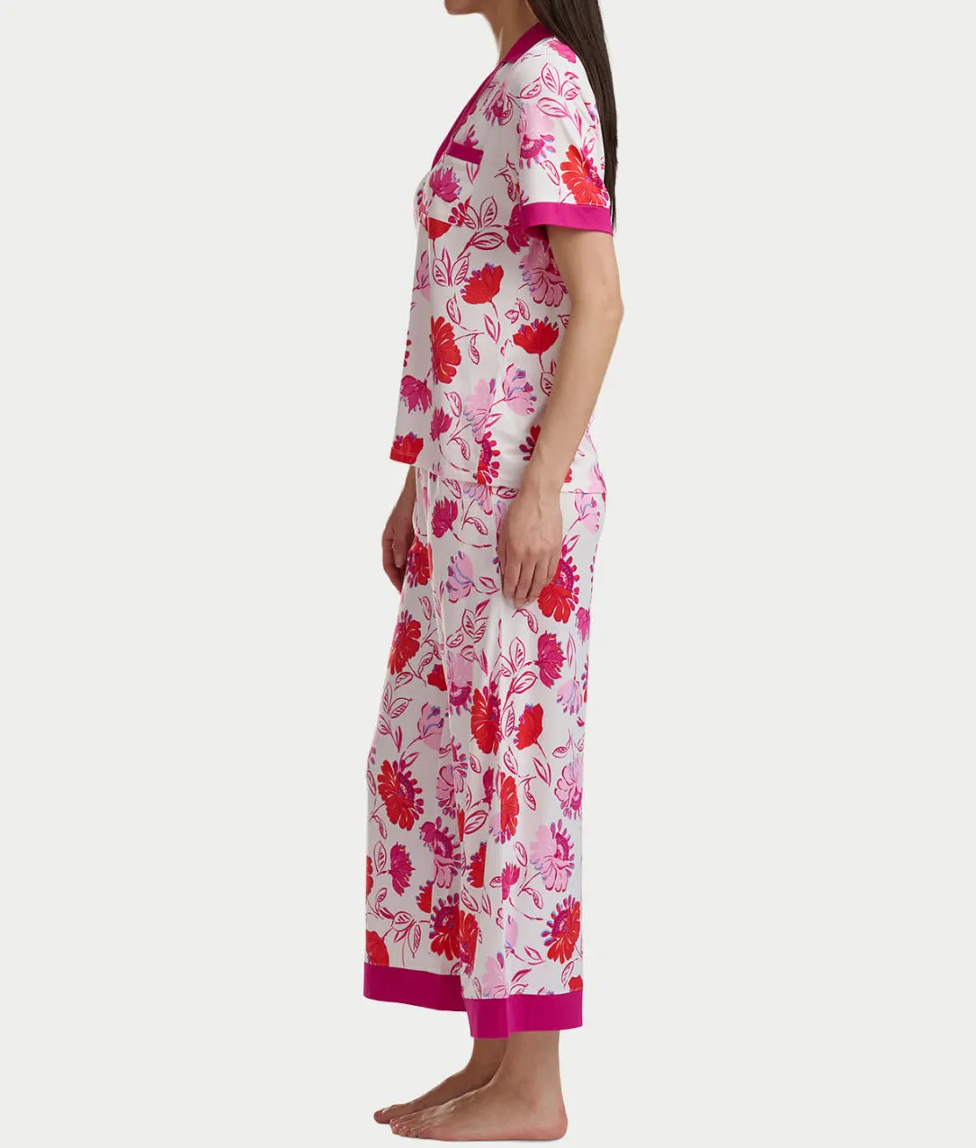 Notch Collar Knit Cropped Pajama Set