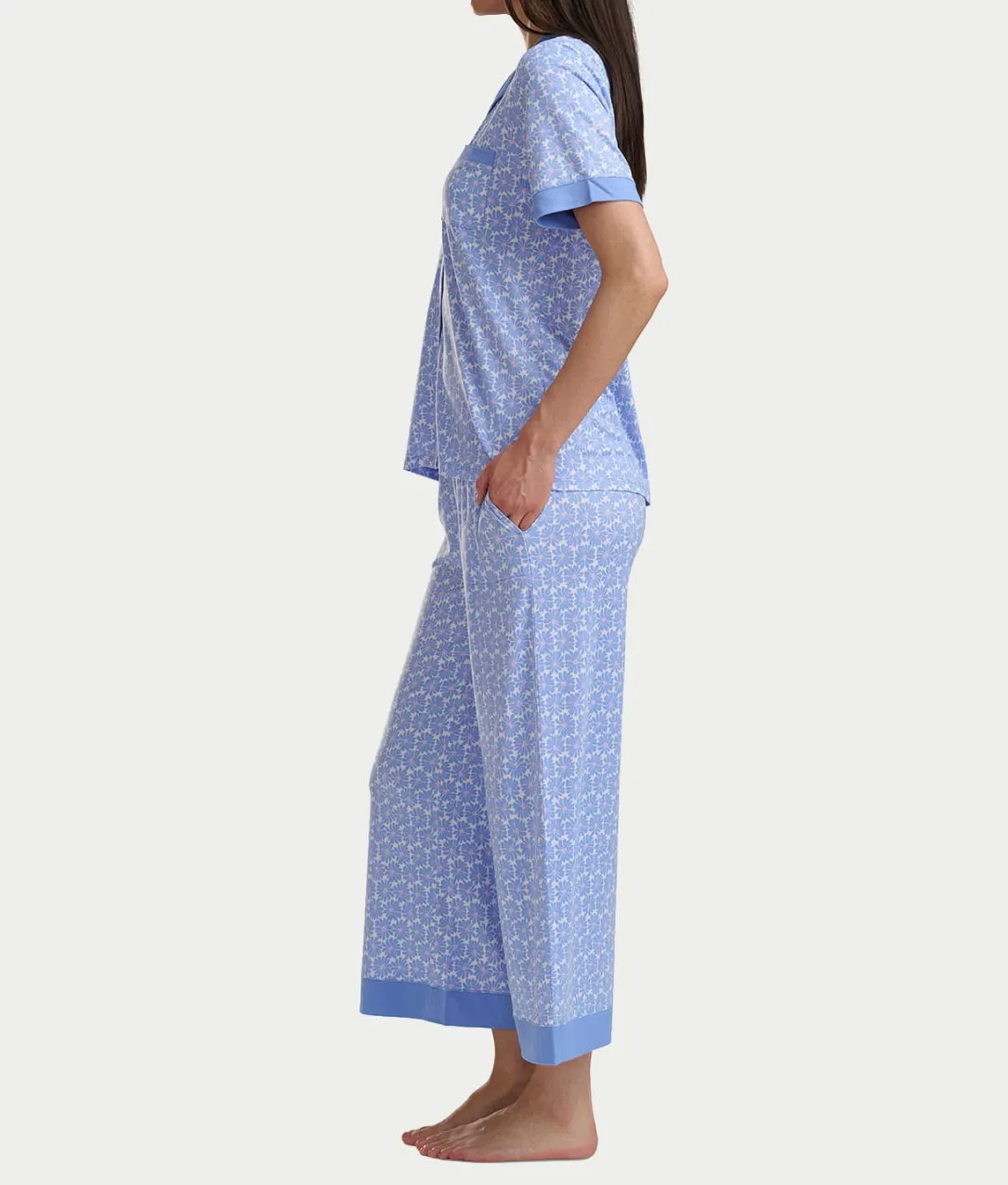 Notch Collar Knit Cropped Pajama Set