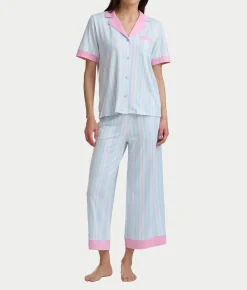Notch Collar Knit Cropped Pajama Set