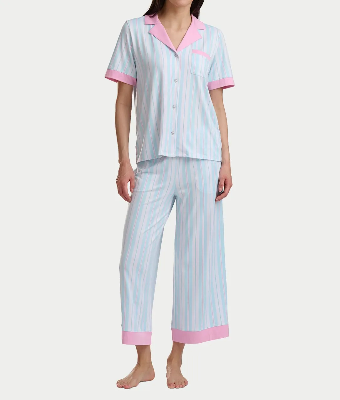 Notch Collar Knit Cropped Pajama Set