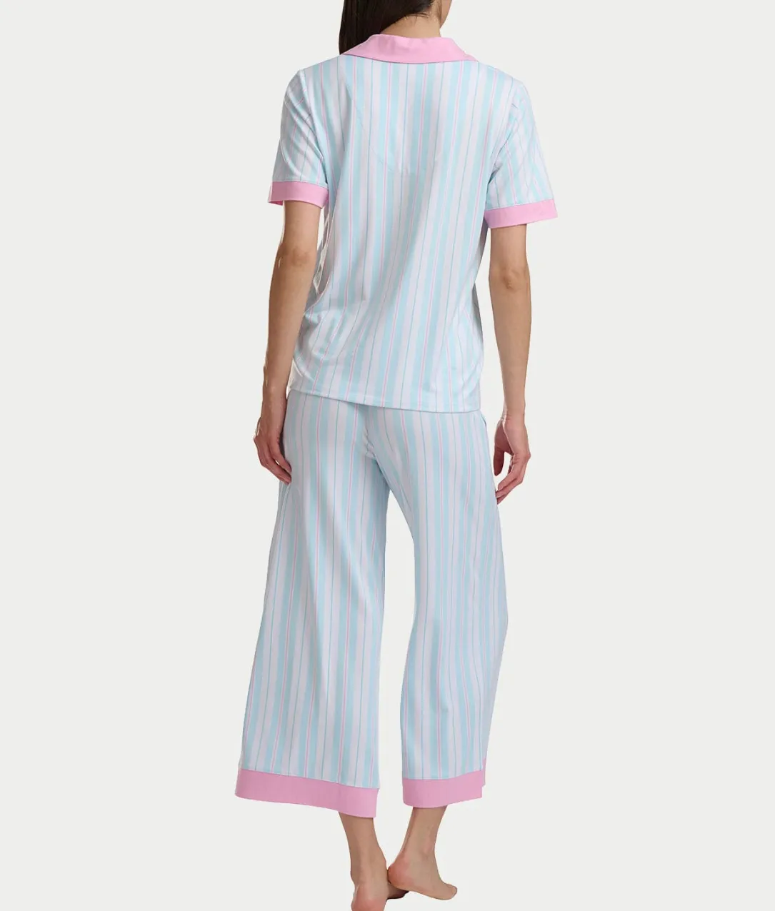 Notch Collar Knit Cropped Pajama Set
