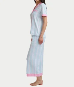 Notch Collar Knit Cropped Pajama Set