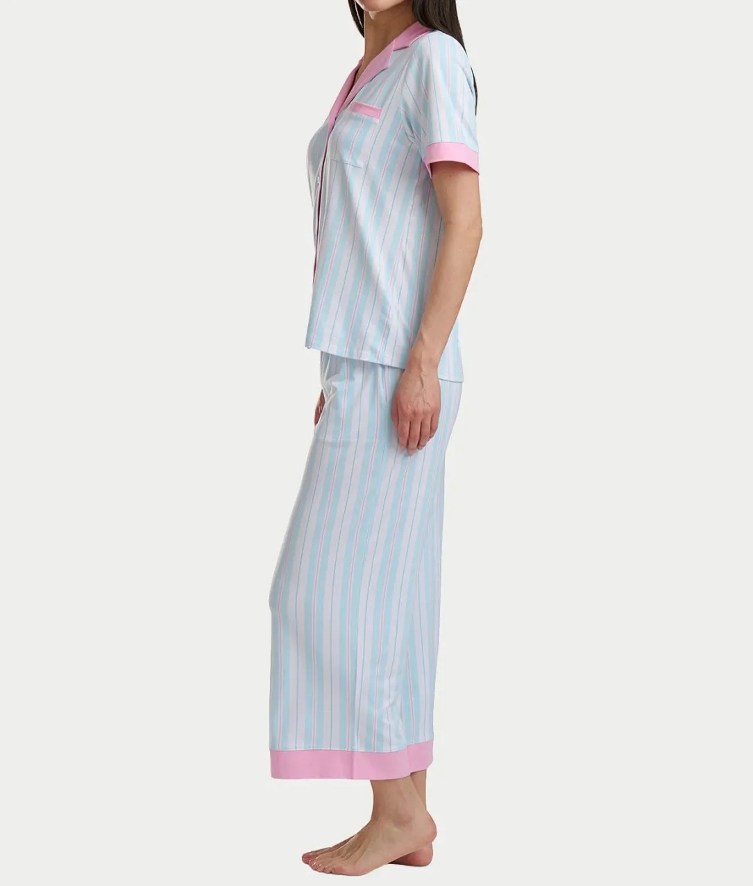 Notch Collar Knit Cropped Pajama Set