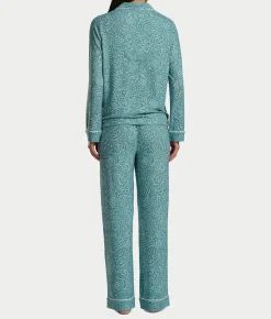 Notch Collar Woven Pajama Set