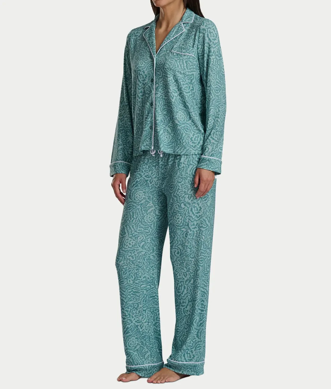 Notch Collar Woven Pajama Set