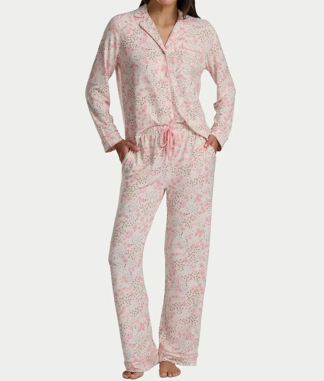 Notch Collar Woven Pajama Set