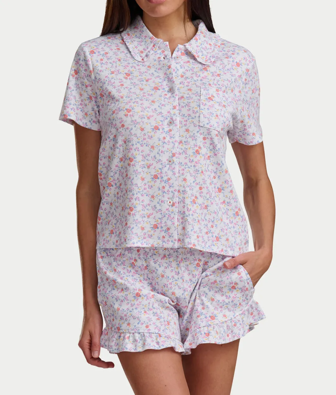 Notch Top Knit Boxer Pajama Set