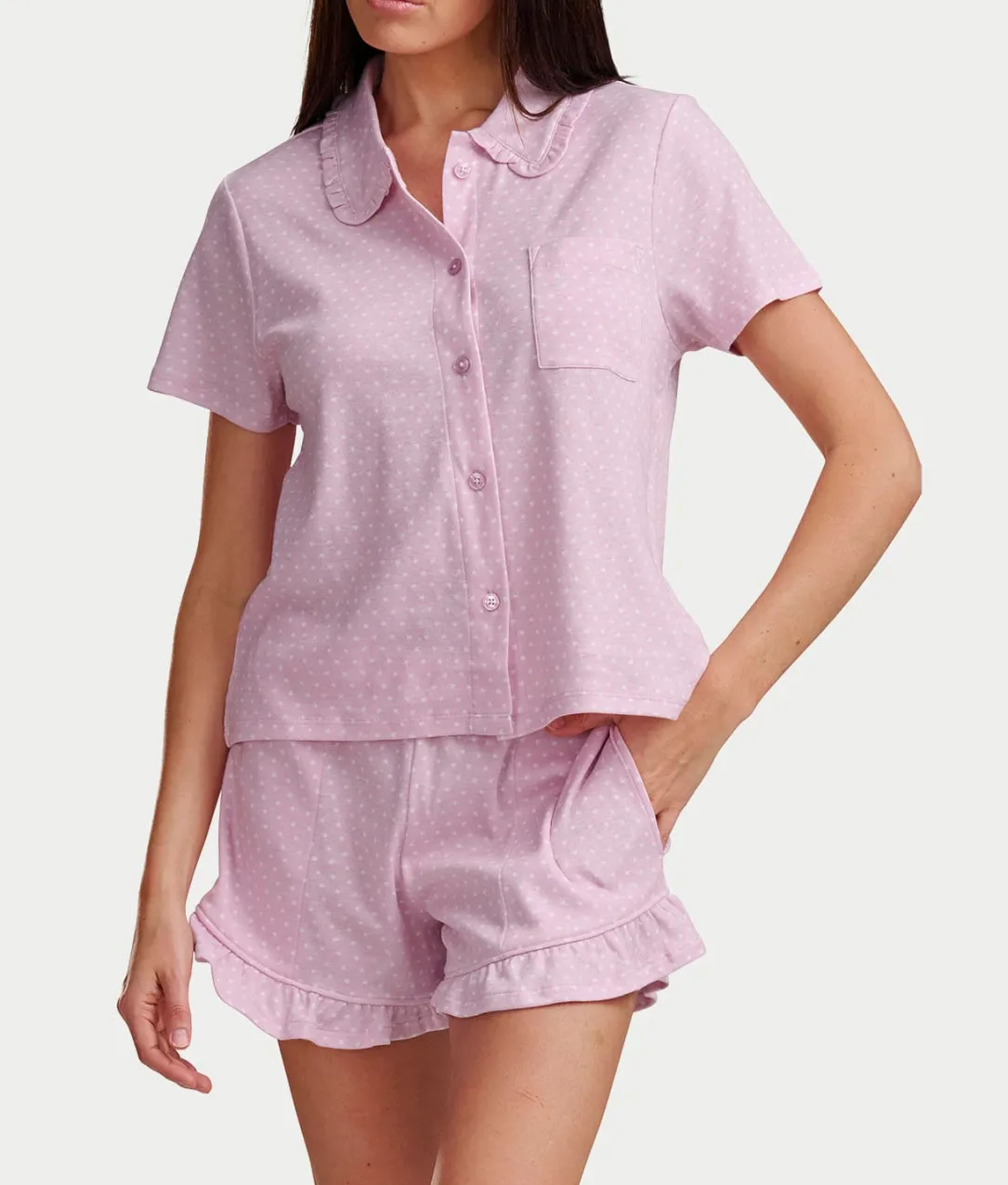 Notch Top Knit Boxer Pajama Set