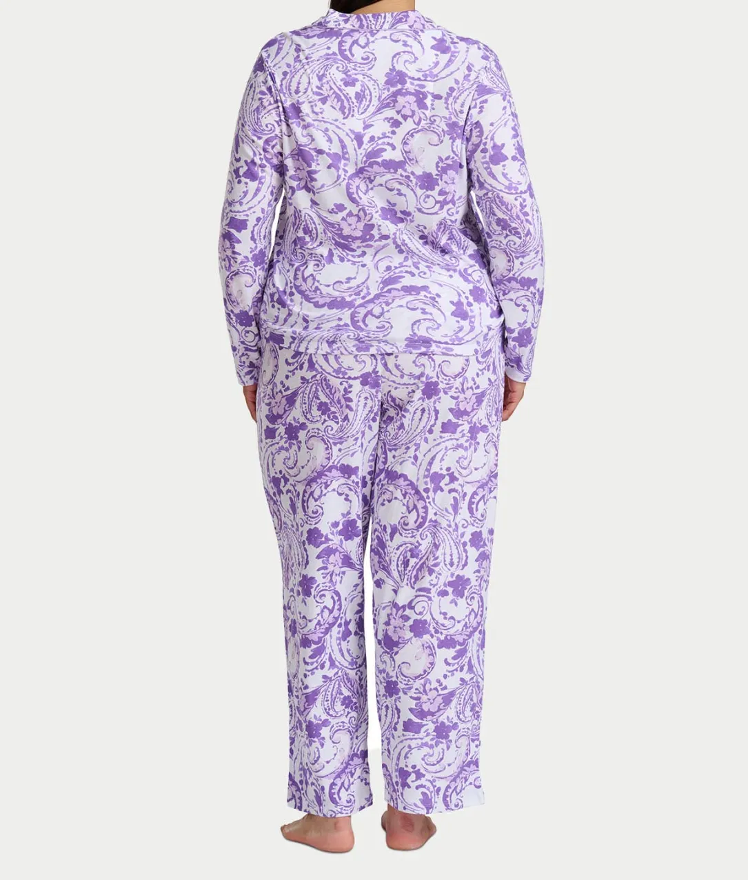 Paisley Fusion Knit Pajama Set with Satin