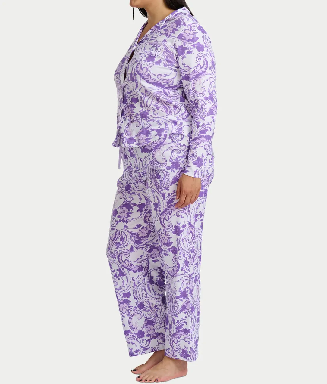 Paisley Fusion Knit Pajama Set with Satin