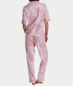Petite Romantic Fields Notch Collar Pajama Set with Lace
