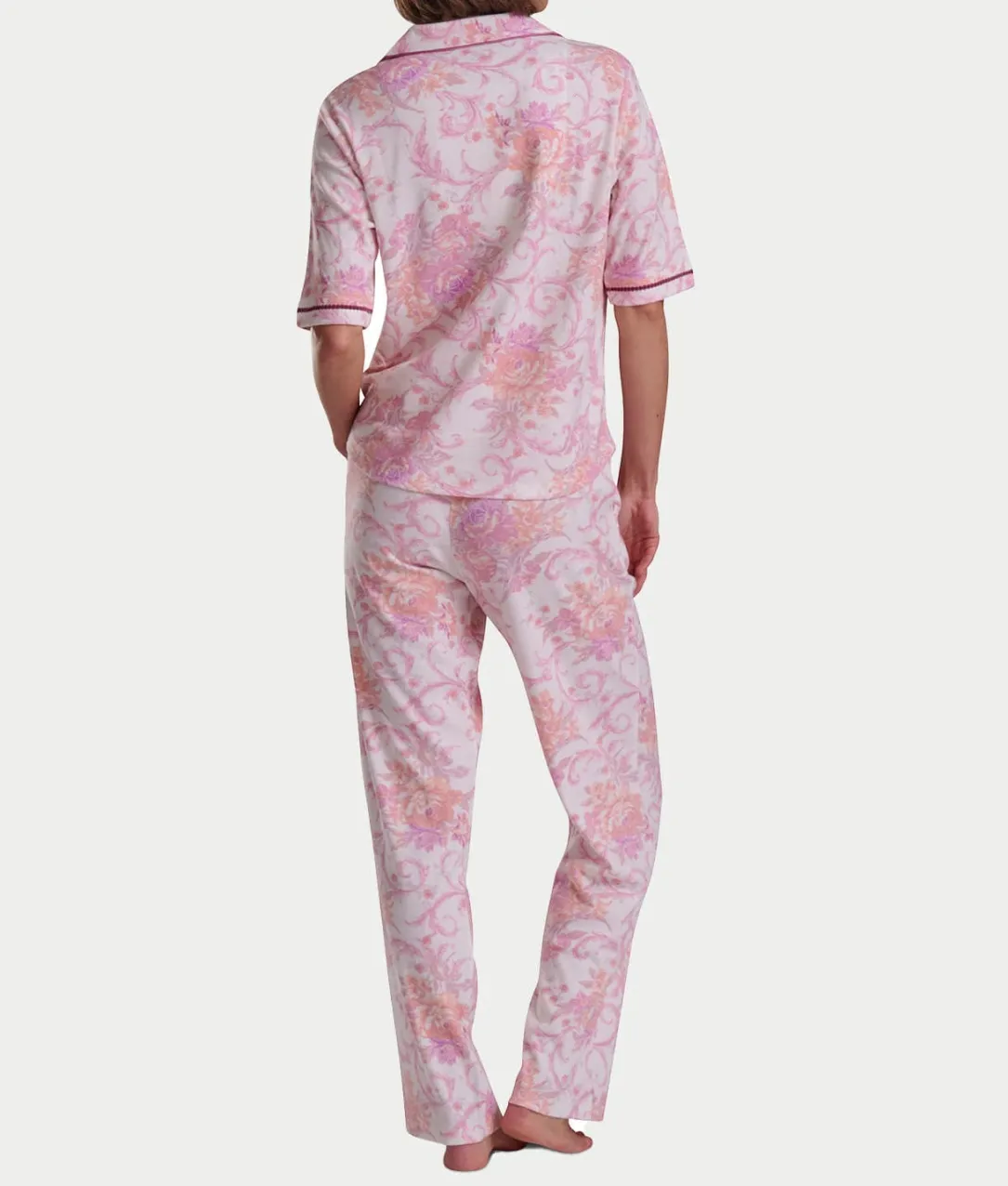 Petite Romantic Fields Notch Collar Pajama Set with Lace