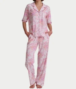 Petite Romantic Fields Notch Collar Pajama Set with Lace