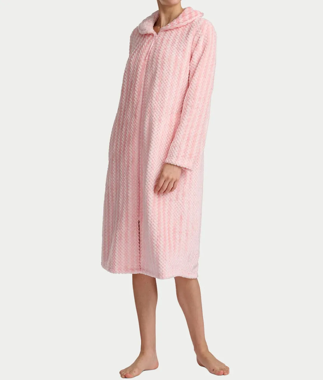 Plush Long Sleeve 47" Shawl Collar Zip Robe