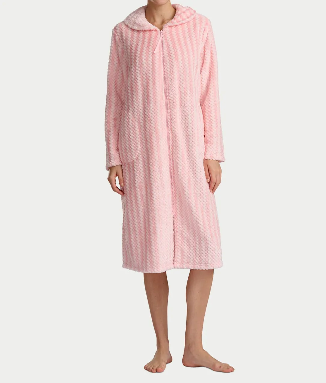 Plush Long Sleeve 47" Shawl Collar Zip Robe