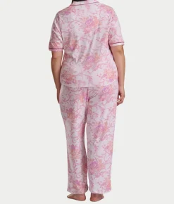 Plus Size Romantic Fields Notch Collar Pajama Set with Lace