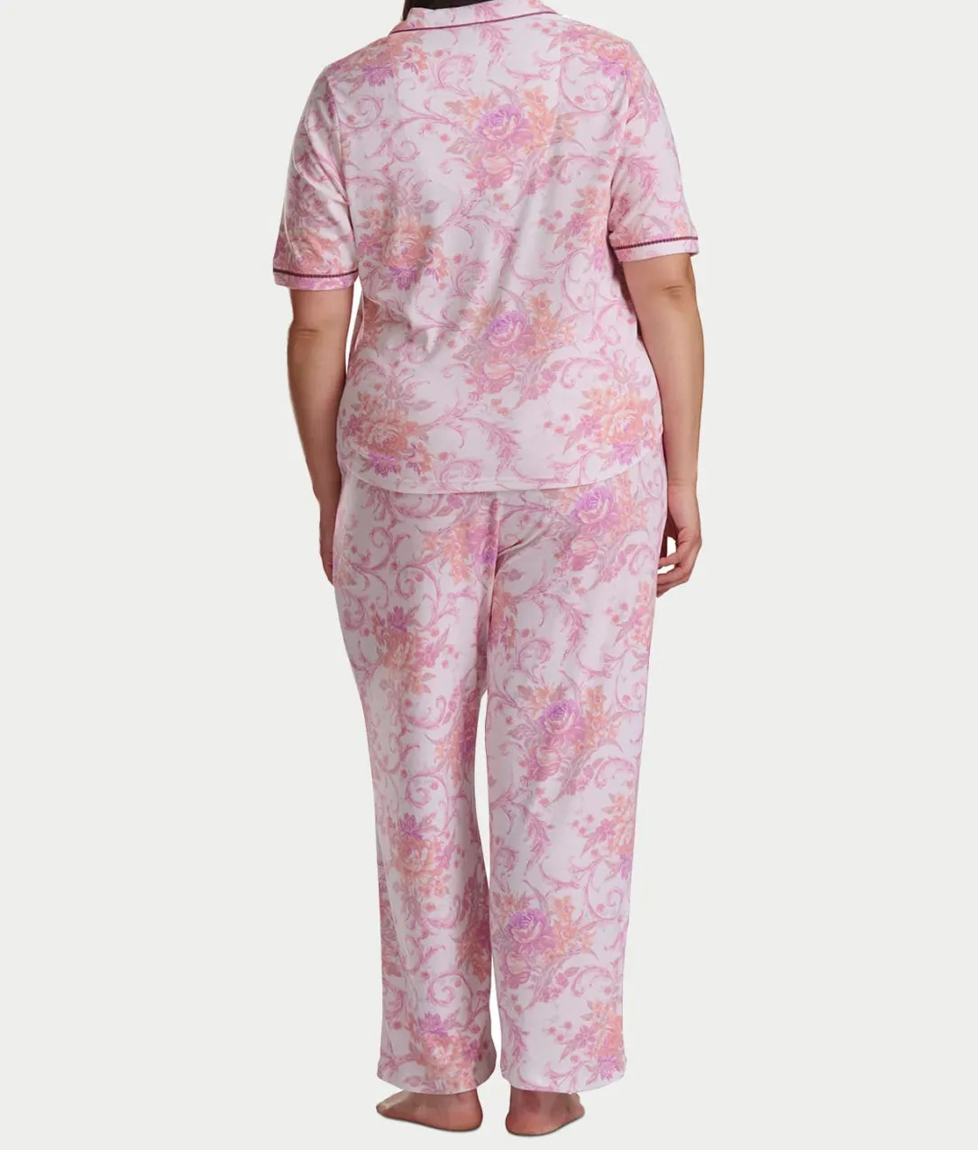 Plus Size Romantic Fields Notch Collar Pajama Set with Lace