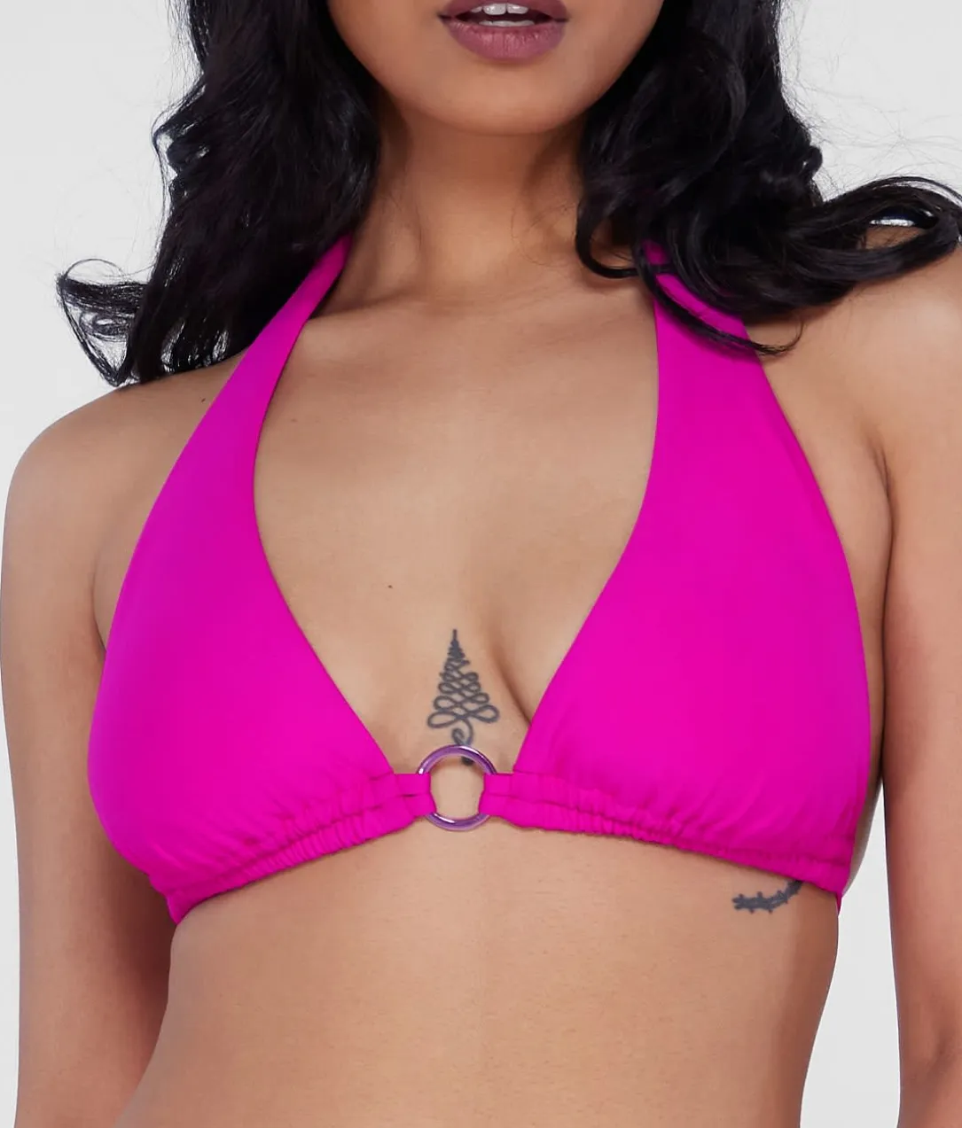 Ring-Front Triangle Halter Bikini Top