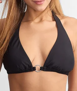 Ring-Front Triangle Halter Bikini Top