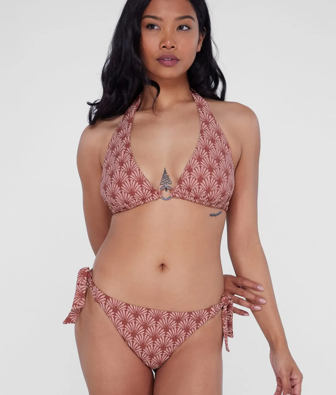 Ring-Front Triangle Halter Bikini Top